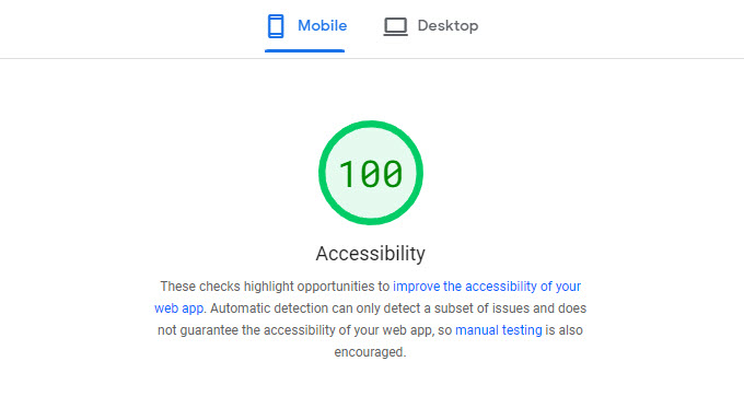 accessibility audit score of 100